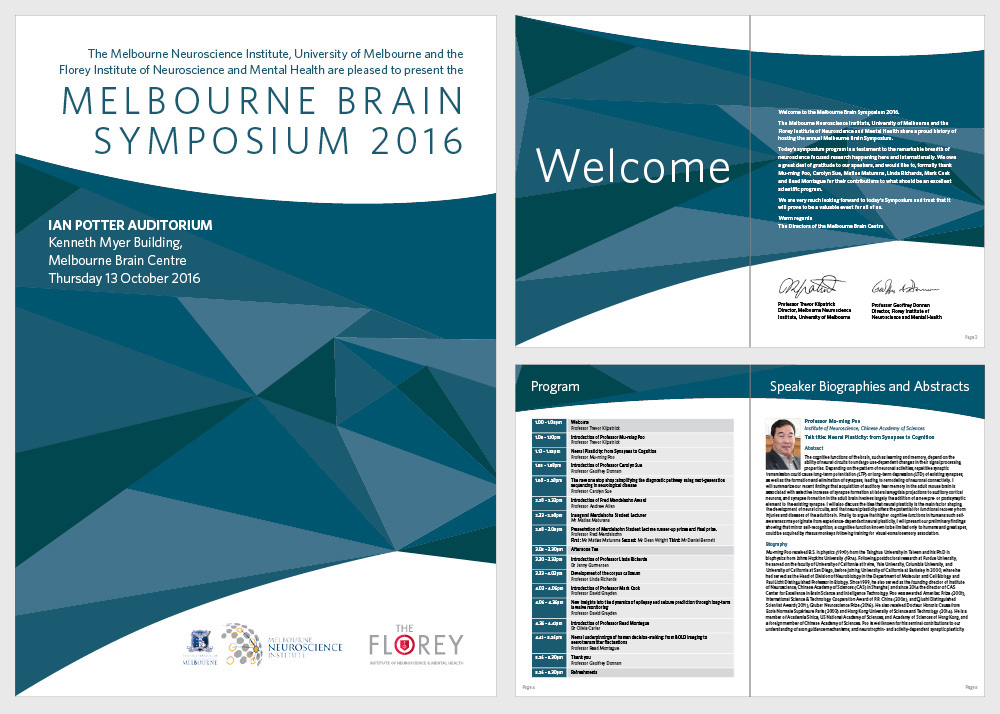 Cubbyhole Creative designed the Melbourne Brain Symposium Event Program for the Florey Institute on multiple occasions.