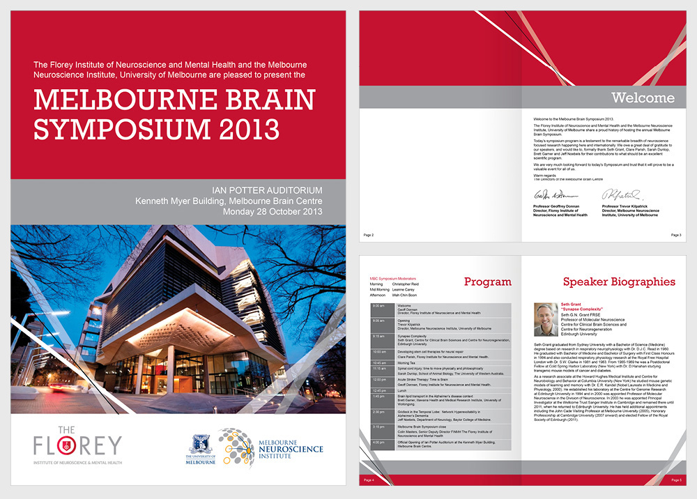 Cubbyhole Creative designed the Melbourne Brain Symposium Event Program for the Florey Institute on multiple occasions.
